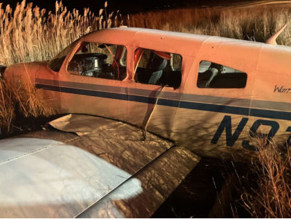 Photograph 2 – View of left-wing root buckling, from the NTSB investigation of Piper PA-28-161 accident near Newburyport, Massachusetts, January 10, 2025