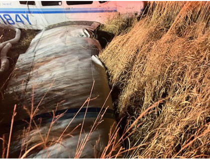Photograph 3 – View of right wing buckling, from the NTSB investigation of Piper PA-28-161 accident near Newburyport, Massachusetts, January 10, 2025