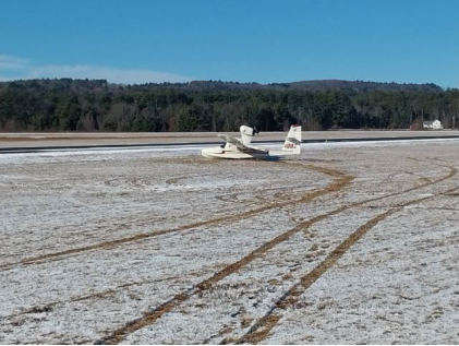 Photograph 1 – Main Wreckage, from the NTSB investigation of Consolidated Aeronautics INC. LAKE LA-4-200 accident near Orange, Massachusetts, January 12, 2025