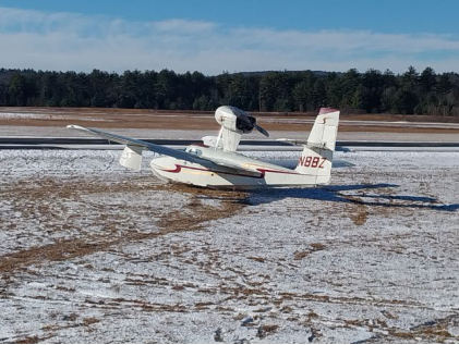 Photograph 2 – Main Wreckage Zoom View, from the NTSB investigation of Consolidated Aeronautics INC. LAKE LA-4-200 accident near Orange, Massachusetts, January 12, 2025