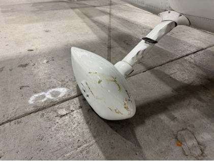 Photograph 3 – Right main landing gear accident damage, from the NTSB investigation of Cessna 182 accident near Smyrna, Tennessee, January 17, 2025