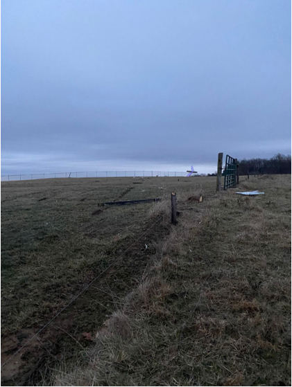 Photograph 4 – FAA Digital Photograph. View Showing the Ground Path of the Airplane, from the NTSB investigation of Cirrus Design CORP SR22 accident near New Lexington, Ohio, February 5, 2025
