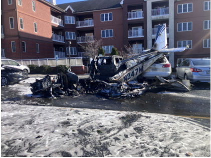 Photograph 1 – Main wreckage at accident scene, from the NTSB investigation of Beech A36TC accident near Lititz, Pennsylvania, March 9, 2025