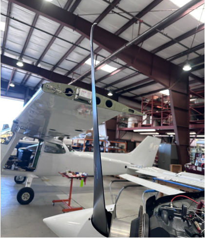 Photograph 1 – Side View of Propeller Blade, from the NTSB investigation of Cessna 172 accident near Brooksville, Florida, March 9, 2025