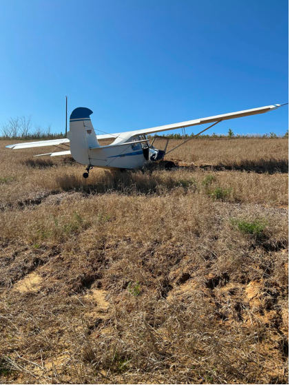 Photograph 1 – Rear View of Airplane at Accident Site, from the NTSB investigation of Aeronca 7AC accident near Martinsville, Virginia, April 1, 2025