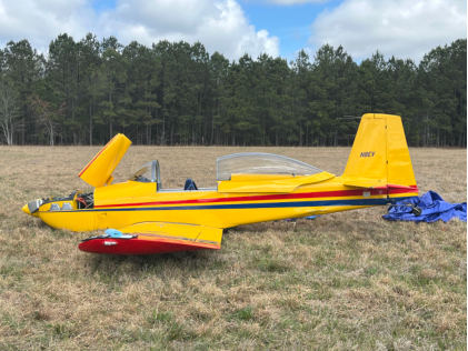 Photo 1 – View of Airplane as Found (FAA), from the NTSB investigation of Amateur-built RV-8 accident near Bennettsville, South Carolina, March 28, 2025