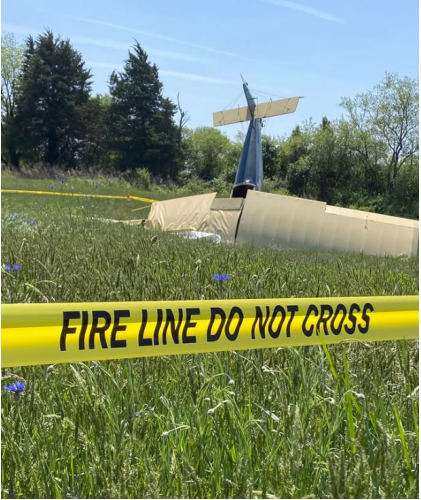 Photograph 2 – View of airplane resting vertically on its nose., from the NTSB investigation of Amateur-built PIETENPOL accident near Taylorsville, North Carolina, April 18, 2025