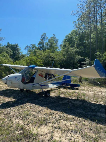 Photograph 1 – View of the Airplane with Damage to Left Wing, from the NTSB investigation of Amateur-built CHALLENGER 1 accident near Crestview, Florida, May 4, 2025