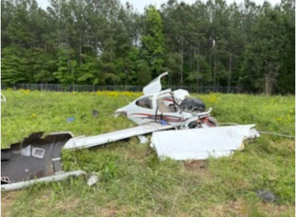 Photograph 1 – main wreckage, from the NTSB investigation of Diamond Aircraft Ind INC DA 40 NG accident near Sanford, North Carolina, May 7, 2025