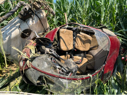 Photograph 4 – Fuselage accident damage, from the NTSB investigation of Robinson Helicopter Company R44 II accident near Hawesville, Kentucky, June 25, 2025