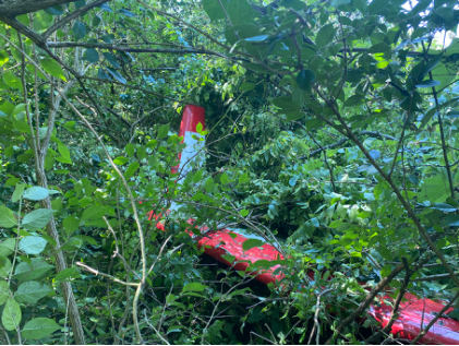 Photograph 3 – Skin deformation noted to right wing, from the NTSB investigation of Cessna T188C accident near Mount Gilead, Ohio, June 26, 2025