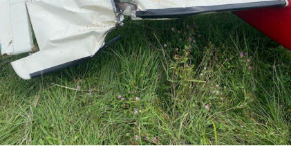Photograph 1 – right horizontal stabilizer, from the NTSB investigation of Cessna TP206C accident near Versailles, Kentucky, July 21, 2025