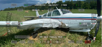Photograph 1 – Main Wreckage, from the NTSB investigation of Beech 35-C33 accident near Kingston, Tennessee, August 6, 2025