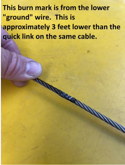 Photograph 2 – Burnt cable, from the NTSB investigation of Air Fly Balonismo E Inflaveis AF-SS-94 accident near Walbridge, Ohio, August 22, 2025