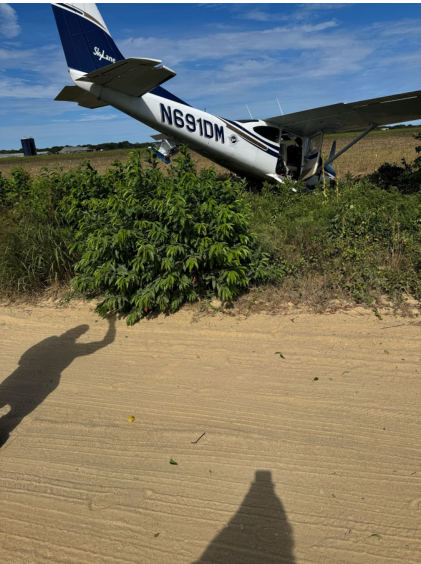 Photograph 1 – Airplane at accident site, from the NTSB investigation of Cessna 182 accident near Edgartown, Massachusetts, August 19, 2025