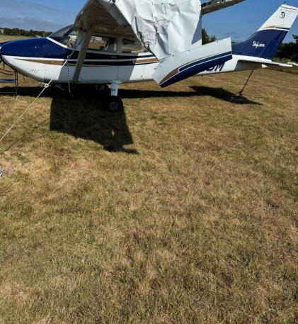 Photograph 3 – Damage to the left wing, from the NTSB investigation of Cessna 182 accident near Edgartown, Massachusetts, August 19, 2025