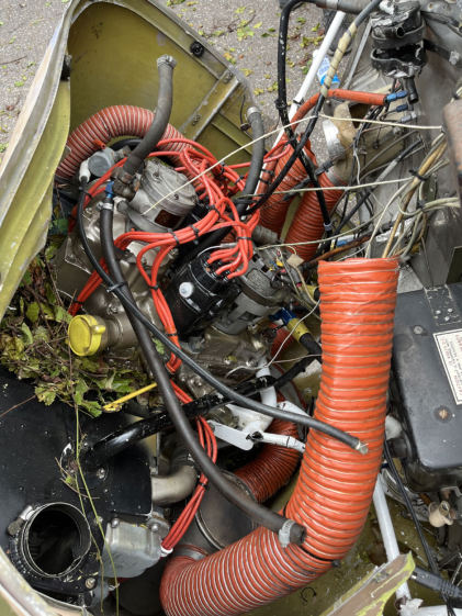 Photograph 3 – View of engine mount damage., from the NTSB investigation of Cessna 172 accident near New Smyrna Beach, Florida, August 29, 2025