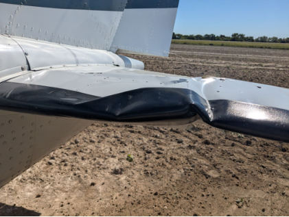 Photograph 2 – Left horizontal stabilizer accident damage, from the NTSB investigation of Cessna 182 accident near Lebanon, Ohio, August 31, 2025