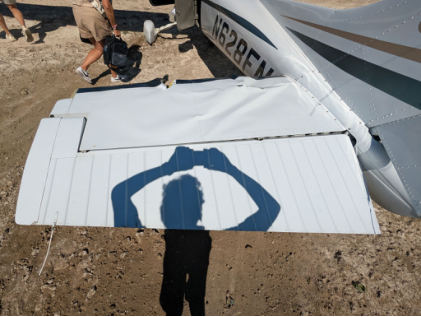 Photograph 3 – Left horizontal stabilizer accident damage, from the NTSB investigation of Cessna 182 accident near Lebanon, Ohio, August 31, 2025