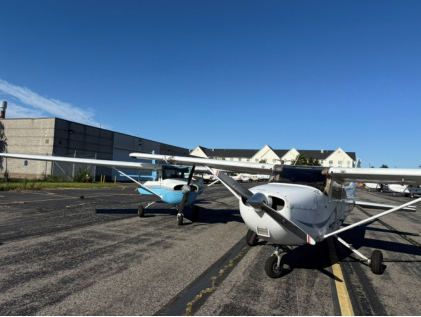 Photograph 2 – View of Resting Position of Both Airplanes, from the NTSB investigation of Cessna 150 and Cessna 172 accident near Farmingdale, New York, August 30, 2025