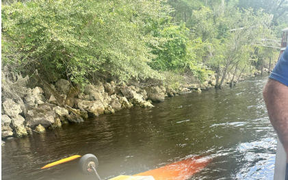 Photograph 3 – Aircraft inverted in River, from the NTSB investigation of Amateur-built SEA REY accident near Bell, Florida, September 6, 2025