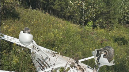 Photograph 1 – Main wreckage, inverted, from the NTSB investigation of Cessna 182 accident near Blue Ridge, Georgia, September 20, 2025