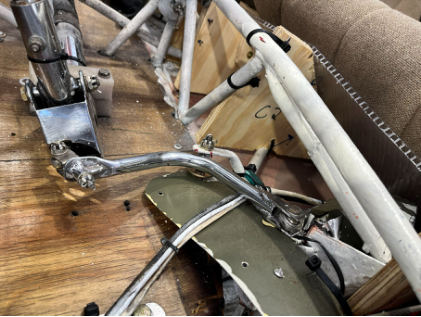 Photograph 3 – Left Forward Landing Gear Strut Punched Through Cockpit Floor, from the NTSB investigation of Amateur-built AVID/KITFOX FLYER accident near Oakland, Pennsylvania, September 28, 2025