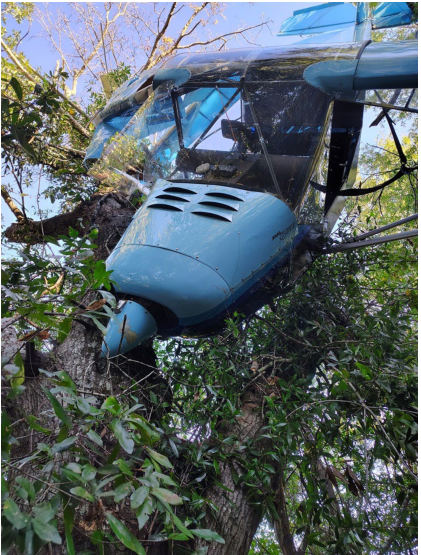 Photograph 2 – Closeup showing damage to right wing, from the NTSB investigation of Rans Employee Flying Club RANS S-6ES COYOTE II accident near Williston, South Carolina, October 24, 2025