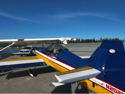 Photograph 2 – Low-Wing Airplane Beneath High-Wing, from the NTSB investigation of Akrotech Aviation INC GILES G-202 and Cessna 172R accident near Boca Raton, Florida, October 28, 2025