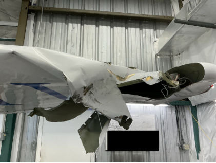 Photograph 4 – N825KS Left Wing Leading Edge, Spar and Rib Damage, from the NTSB investigation of Akrotech Aviation INC GILES G-202 and Cessna 172R accident near Boca Raton, Florida, October 28, 2025