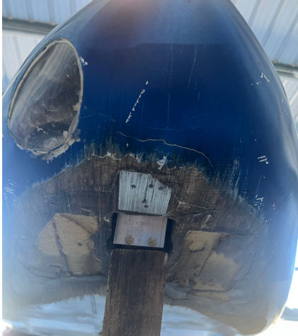 Photograph 2 – Photo showing substantial damage to the composite structure of the lower nose, from the NTSB investigation of Amateur-built COZY MK IV accident near Mcrae-Helena, Georgia, October 28, 2025