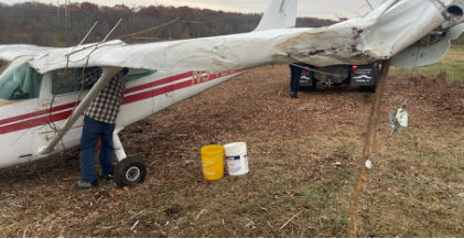 Photograph 3 – Left Wing Leading Edge Damage, from the NTSB investigation of Cessna 172 accident near Oxford, Connecticut, November 6, 2025