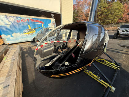 Photograph 1 – Tail rotor fractured off, stored in cabin, from the NTSB investigation of Robinson Helicopter R44 accident near Cookeville, Tennessee, November 14, 2025