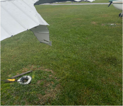 Photograph 2 – Right Aileron Damage, from the NTSB investigation of Cessna 172 accident near Zanesville, Ohio, November 24, 2025