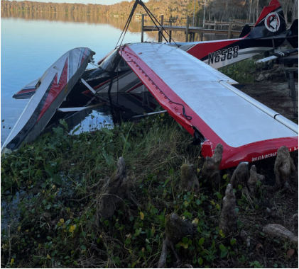 Photograph 2 – Left-Wing Leading Edge Damage Shown During Recovery, from the NTSB investigation of Aviat Aircraft INC A-1C-200 accident near Hawthorne, Florida, December 20, 2025