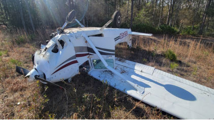Photograph 1 – Main Wreckage, inverted, from the NTSB investigation of Cessna 172P accident near Flemington, Georgia, January 9, 2026