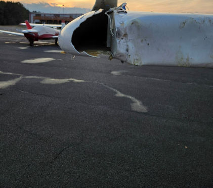 Photograph 2 – Damage to the right wing, from the NTSB investigation of Cessna 172 accident near Carthage, North Carolina, March 1, 2026