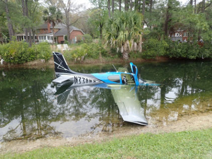 Photograph 1 – Wreckage overview, from the NTSB investigation of Cirrus Design CORP SR22T accident near Mount Pleasant, South Carolina, March 31, 2026