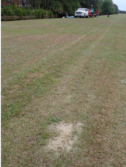 Photograph 5 – Runway and fire ant nest, from the NTSB investigation of Cirrus Design CORP SR22T accident near Mount Pleasant, South Carolina, March 31, 2026