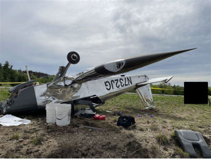 Photograph 2 – Right-hand side view showing damage to fuselage and right wing, from the NTSB investigation of Amateur-built RV-7A accident near Jaffrey, New Hampshire, May 21, 2026