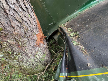 Photograph 2 – Right Wing Forward Inboard Damage, from the NTSB investigation of Ryan NAVION A accident near Newport, New Hampshire, July 5, 2026
