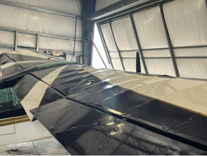 Photograph 2 – Substantial damage to right wing, from the NTSB investigation of American Champion Aircraft 7GCBC accident near Sanford, Maine, July 27, 2026