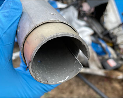 Photo 3 – Spliced wing spar and sleeve, from the NTSB investigation of Amateur-built T BIRD accident near Arlington, Washington, September 22, 2023