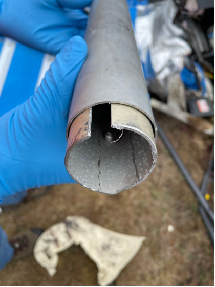 Photo 4 – Spliced wing spar and sleeve, from the NTSB investigation of Amateur-built T BIRD accident near Arlington, Washington, September 22, 2023