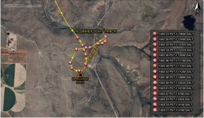 Photograph 1 – Southeast flight track to accident site, from the NTSB investigation of Piper PA-32-260 accident near Madras, Oregon, March 10, 2024