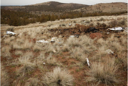 Photograph 3 – View of accident site between high-tension towers, from the NTSB investigation of Piper PA-32-260 accident near Madras, Oregon, March 10, 2024