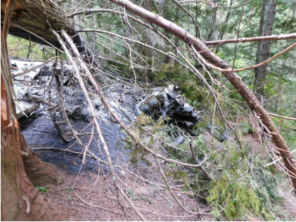 ON SCENE INVESTIGATION PHOTOGRAPHS Photograph 3 – Engine at accident site., from the NTSB investigation of Cessna 177B accident near Elk River, Idaho, June 12, 2024