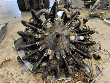 Photograph 7 - Engine at follow up examination., from the NTSB investigation of Boeing A75L3 accident near Yacolt, Washington, September 6, 2024