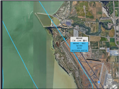 AIRPORT TRACKING SYSTEM IMAGES Photograph 1 – Airport Tracking System, accident airplane prior to the near-miss., from the NTSB investigation of Cirrus Design CORP SR22 accident near Provo, Utah, September 27, 2024