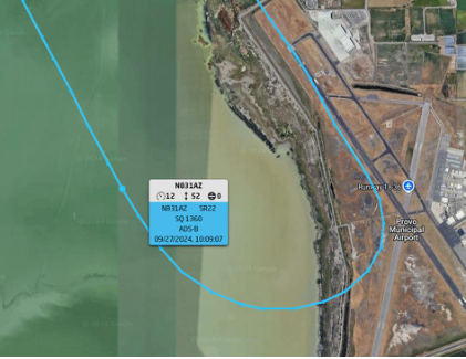 AIRPORT TRACKING SYSTEM IMAGES Photograph 2 – Airport Tracking System, accident airplane on the downwind leg., from the NTSB investigation of Cirrus Design CORP SR22 accident near Provo, Utah, September 27, 2024